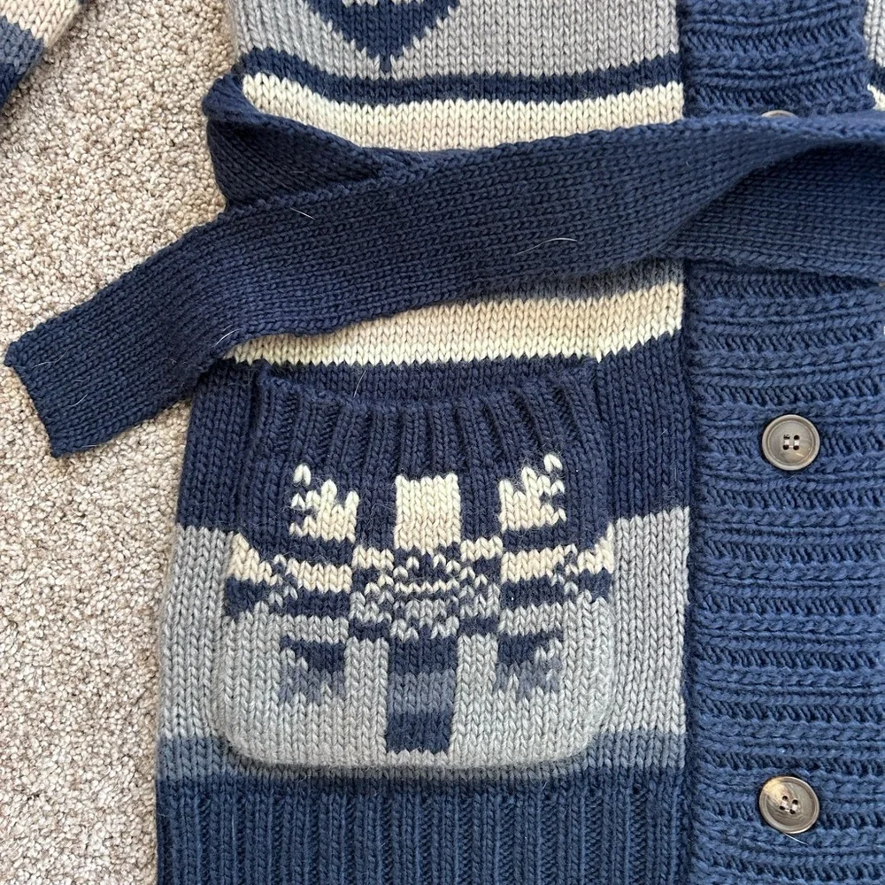 Stetson Indigo Aztec Belted Cardigan. Wool blend. Shawl collar. Tribal. Western - Picture 6 of 15
